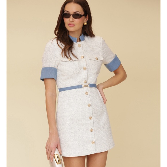 Mackage White and Blue Asymmetrical Dress - Picture 1 of 3